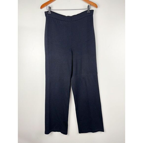 St. John Collection Womens Santana Knit Wide Leg Pants Size 4 Black High Rise - Picture 1 of 4